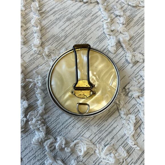 Japan Vtg Faux Mother of Pearl Abalone  Brass Collapsible Compact Make Up Mirror - Picture 3 of 6